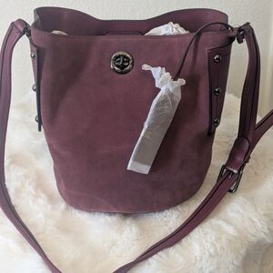 Marc by Marc Jacobs Burgundy Suede Leather Bucket Bag Turnlock Stud Details